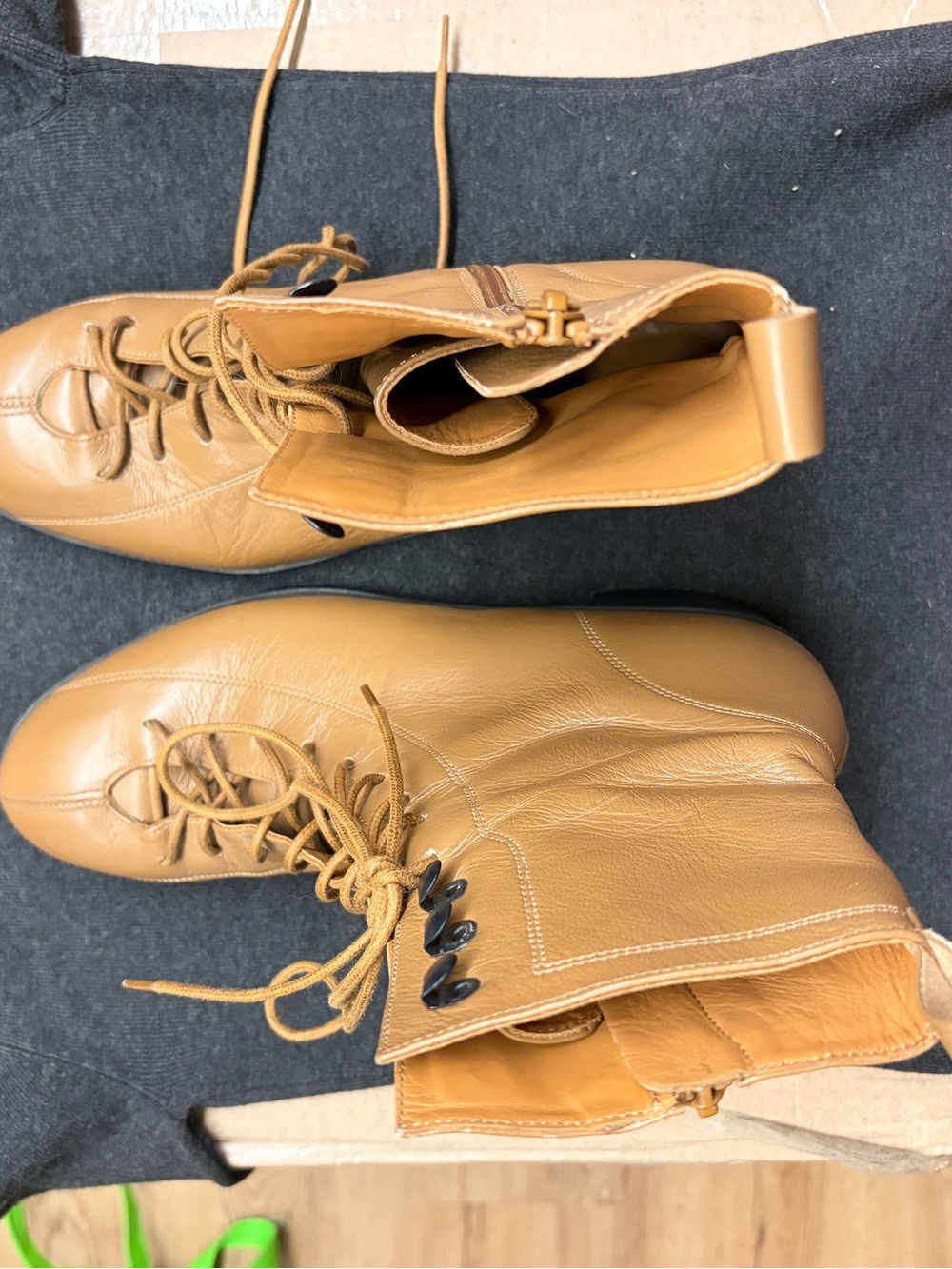 BY FAR Tan Leather Lace-Up Ankle Boots